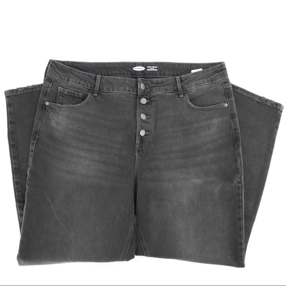 Old Navy | Women’s High Rise Power Straight Leg Jeans, Black, 18